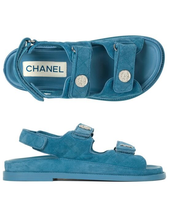 [샤넬] 블루 CC 벨크로 스트랩 샌들 G35927