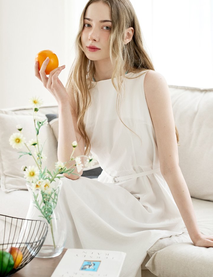 [슬로우롤리] 벨티드 핀턱 롱 슬리브리스 드레스 3 colors (택 1)