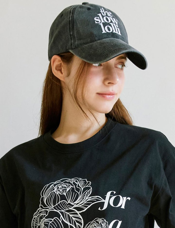 [슬로우롤리] 레터링 프린트 볼캡 - 차콜