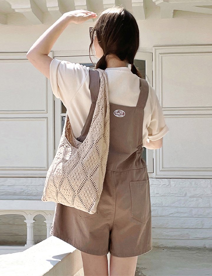 [슬로우롤리] 코튼 오버롤 쇼츠 팬츠 - 브라운