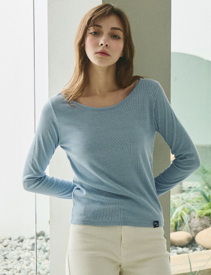 [슬로우롤리] 보트넥 베이직 롱 슬리브 티셔츠 3 colors (택 1)