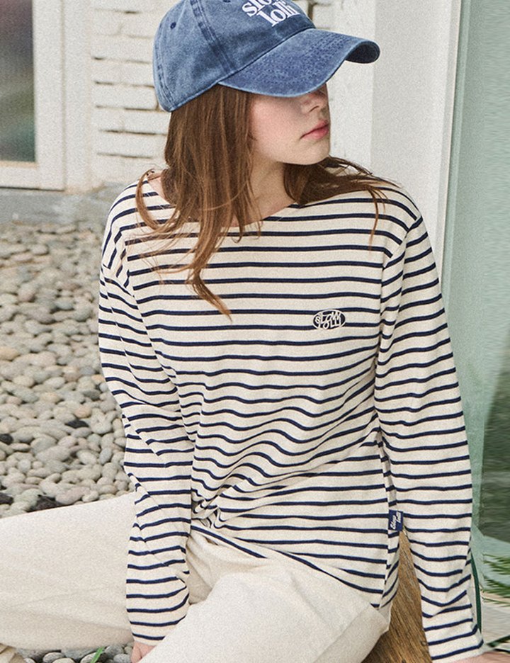 [슬로우롤리] 스트라이프 마린 티셔츠 - 아이보리