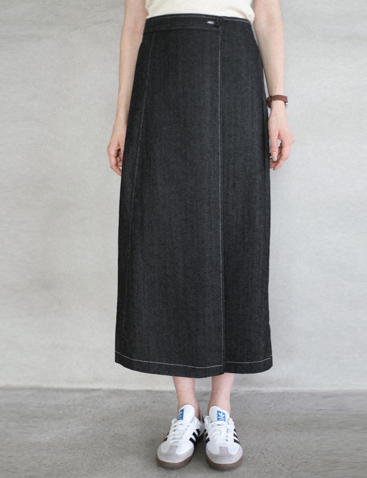 [슬로우롤리] 데님 랩 버튼 스커트 2 colors (택 1)