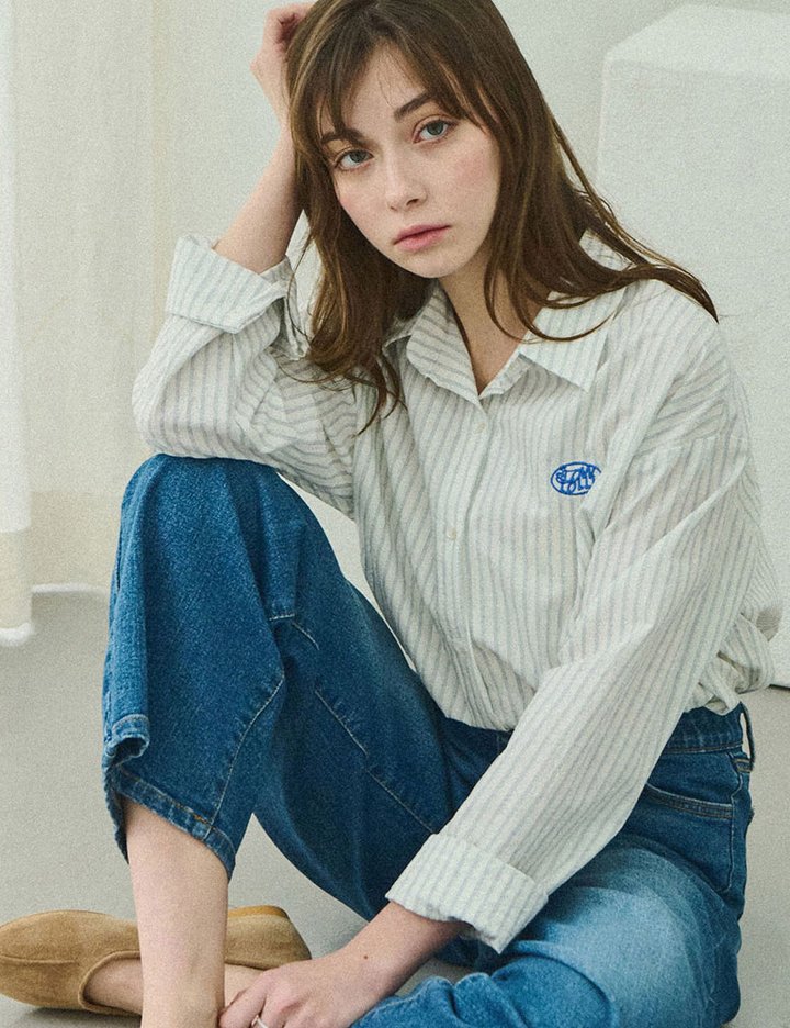 [슬로우롤리] 스트라이프 베이직 셔츠 - 블루