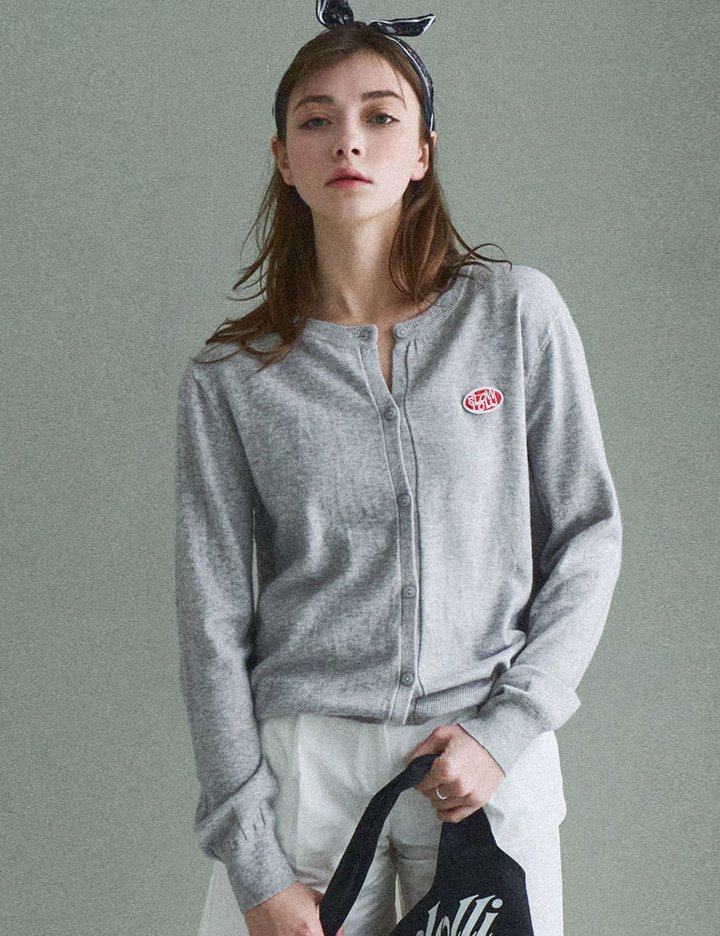 [슬로우롤리] 베이직 라운드 니트 가디건 - 그레이