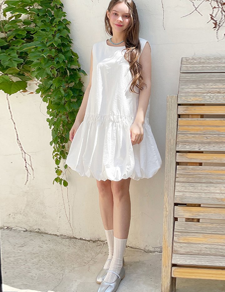 [슬로우롤리] 펌킨 퍼프 미니 드레스 - 아이보리