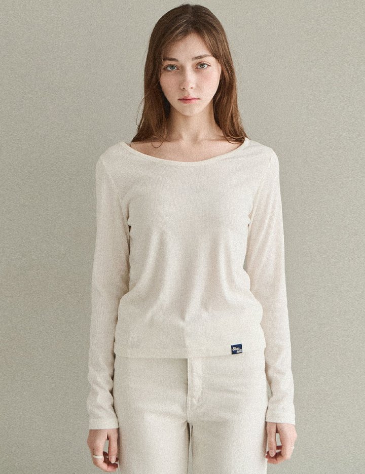 [슬로우롤리] 보트넥 베이직 롱 슬리브 티셔츠 - 크림