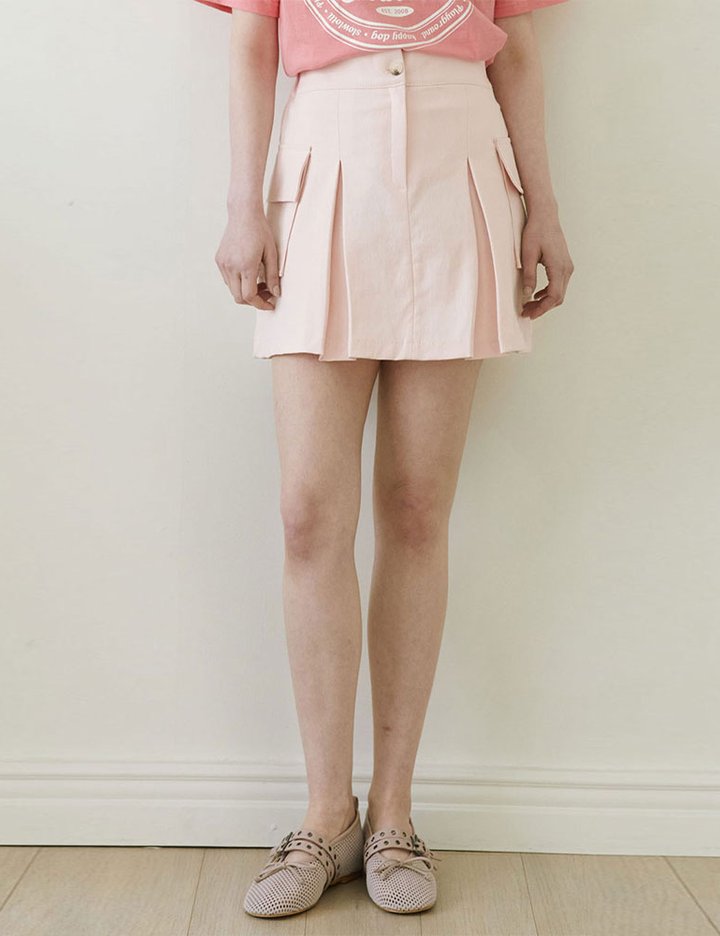 [슬로우롤리] 카고 미니 스커트 - 핑크