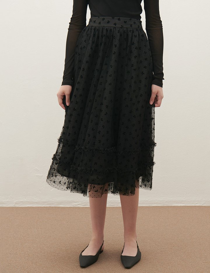 [샤틴] 플로럴 프릴 샤스커트 S253M351