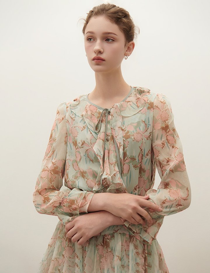 [샤틴] 프린트 러플 블라우스 S253B267_2컬러 (택1)