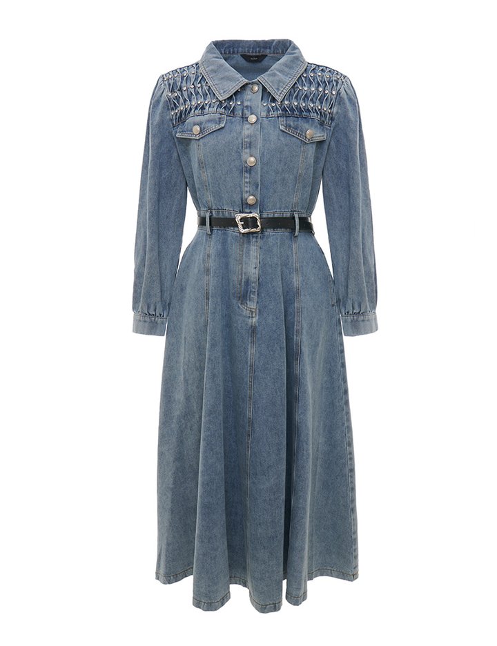 [샤틴] 비즈장식 데님 벨트 원피스 S253M655