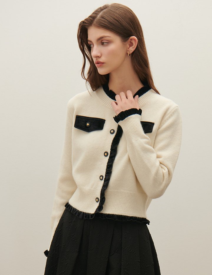 [샤틴] 벨벳 트리밍 니트 가디건 O254T954