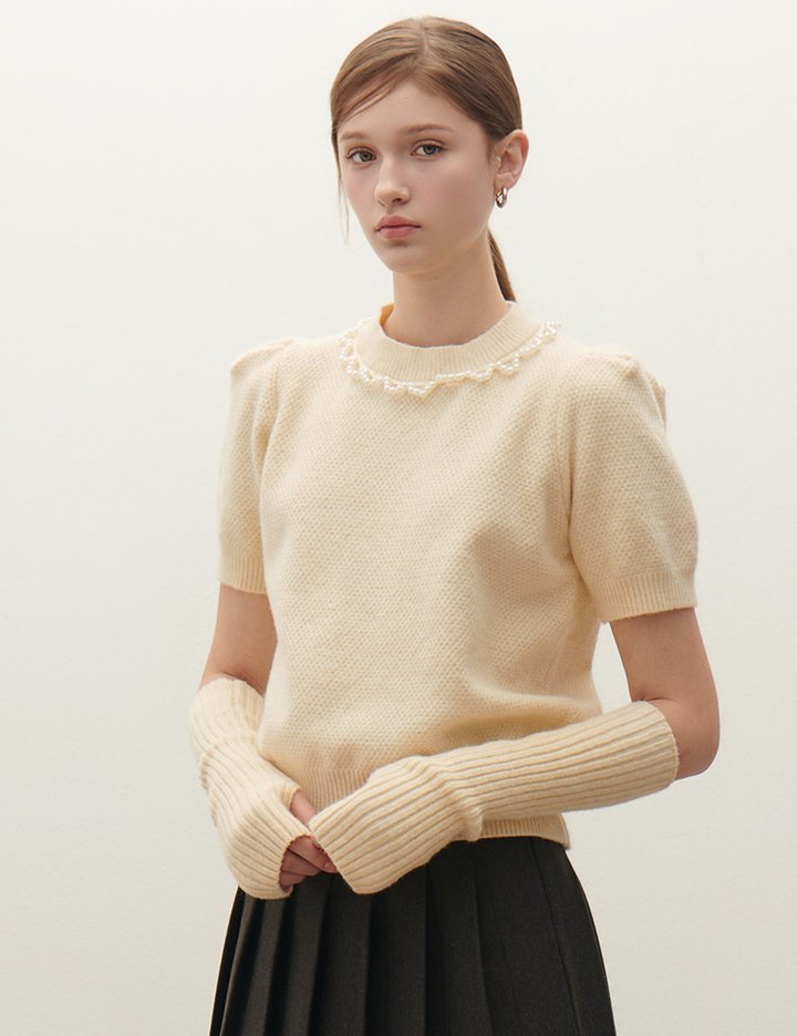 [샤틴] 진주넥 퍼프 니트 핸드워머 세트 O254T961