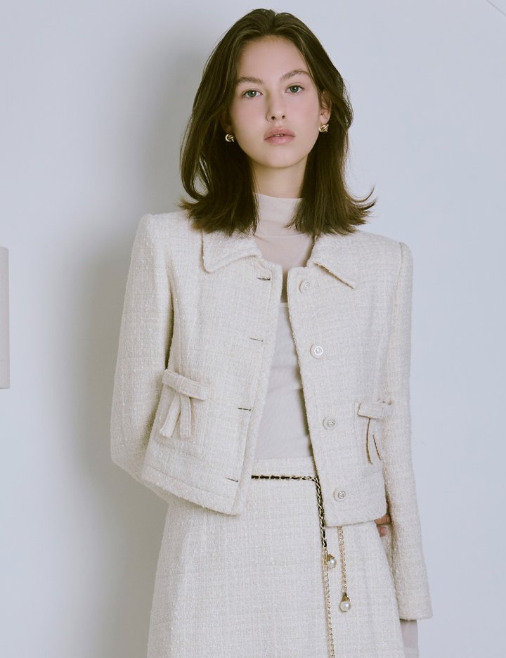 [샤틴] 리본 포인트 트위드 자켓 O254T101