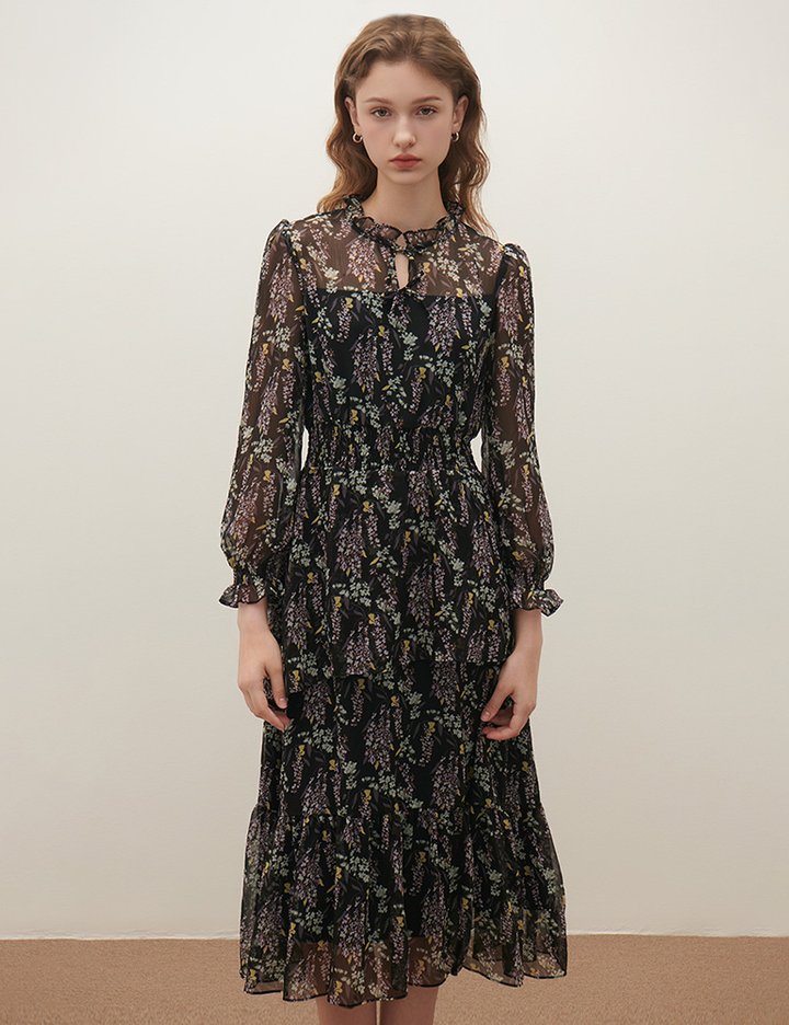[샤틴] 플로럴 프릴 원피스 S253M651