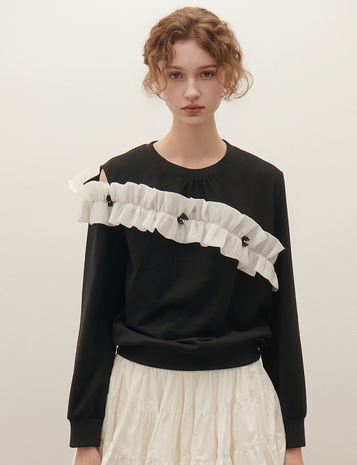 [샤틴] 러플 컷아웃 포인트 맨투맨 S253M551