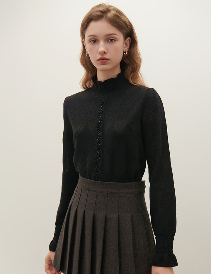 [샤틴] 비즈 포인트 하이넥 니트 O253T972