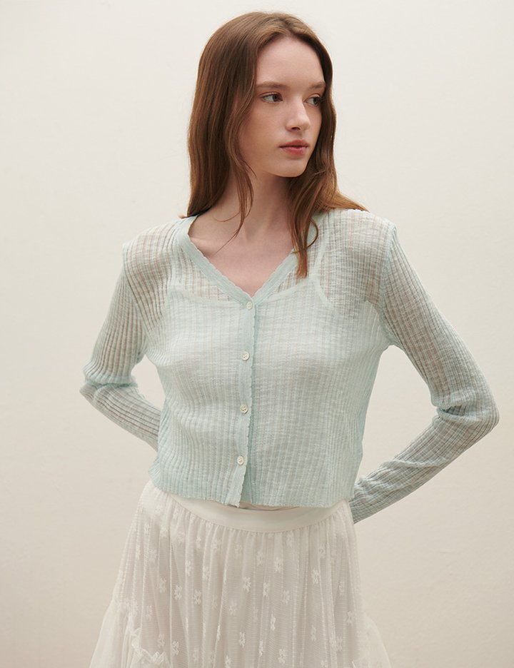 [샤틴] 브이넥 시어 니트 가디건 O252T951_2컬러 (택1)