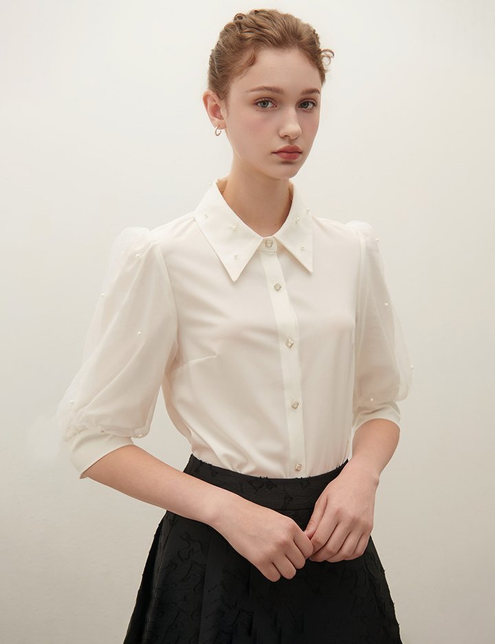 [샤틴] 진주 포인트 퍼프 블라우스 S253B253_2컬러 (택1)