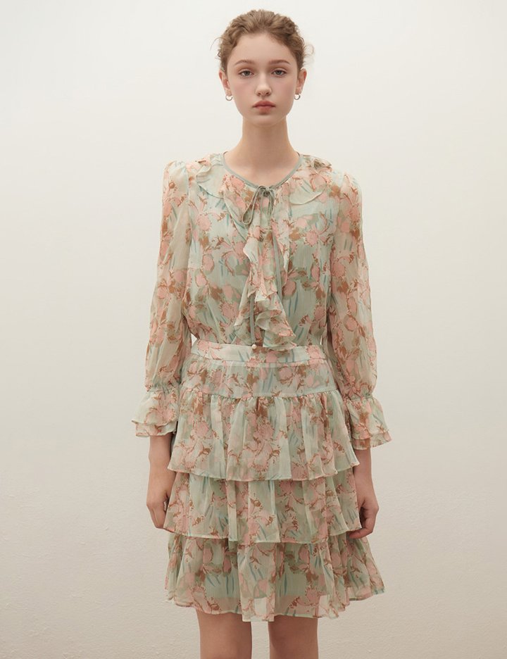 [샤틴] 프린트 티어드 쉬폰 스커트 S253B357_2컬러 (택1)