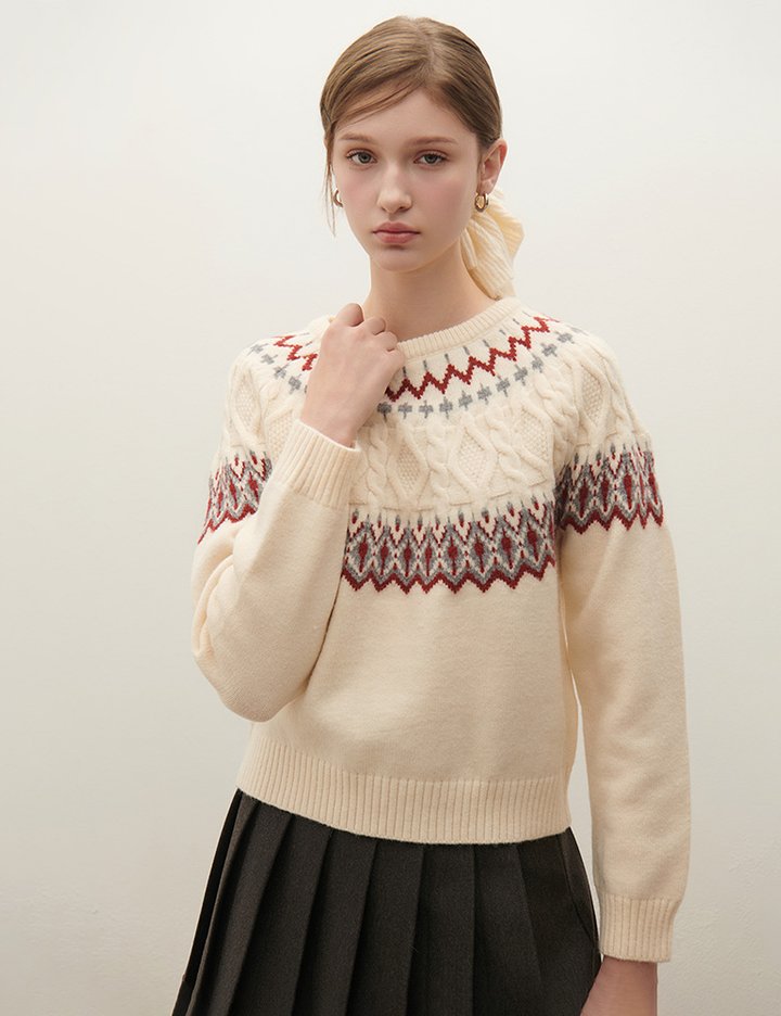 [샤틴] 노르딕 꽈배기 니트 스크런치 세트 O254T964