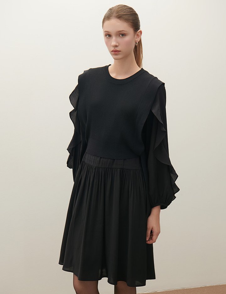 [샤틴] 니트 베스트 프릴 원피스 O253T902