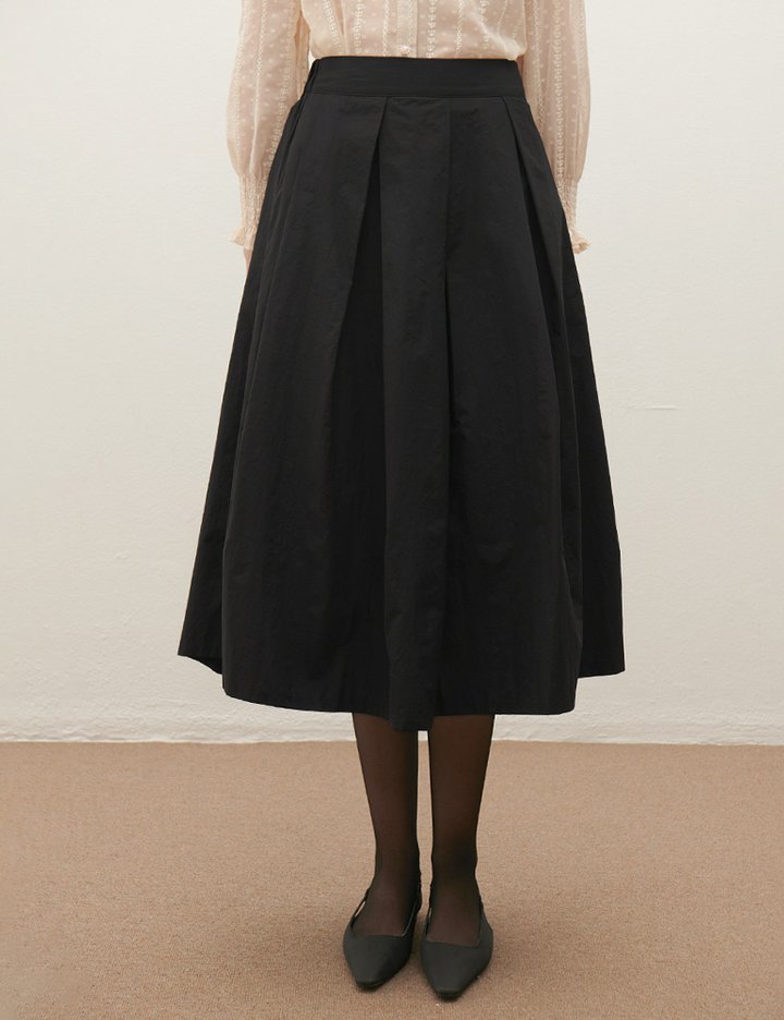 [샤틴] 볼륨 핀턱 롱스커트 O253T380