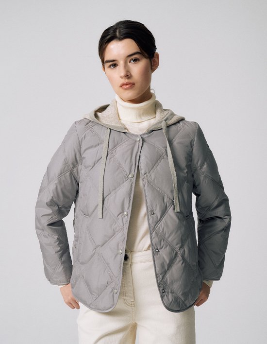 [앤클라인]니트 후드 퀼팅 패딩 E5HW002