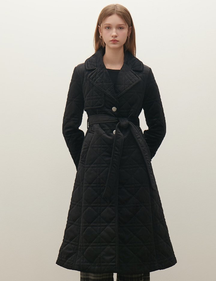 [샤틴] 스웨이드 퀼팅 롱코트 O254T701