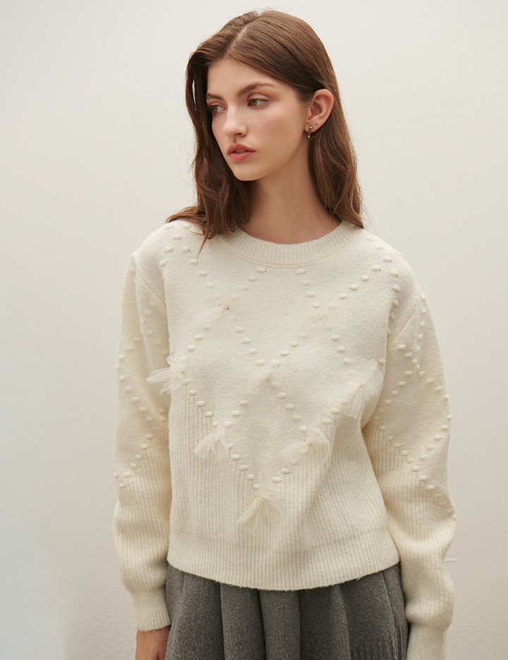 [샤틴] 로맨틱 리본 디테일 니트 O254T970