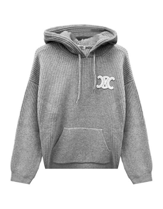 [셀린느] 립드 니트 어드저스터블 드로우스트링 후드 라이트 그레이 남성 후드