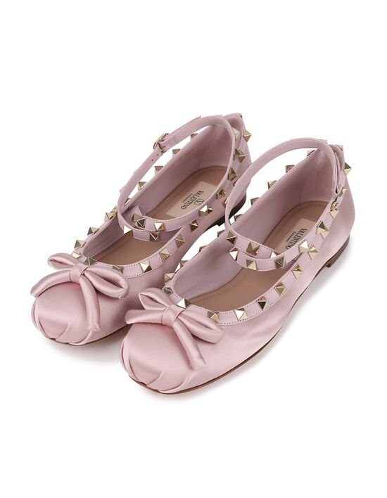 [발렌티노 가라바니] 라프리마 발렌티노 여성 락스터드 새틴 발레리나 슈즈 4W2S0HB6