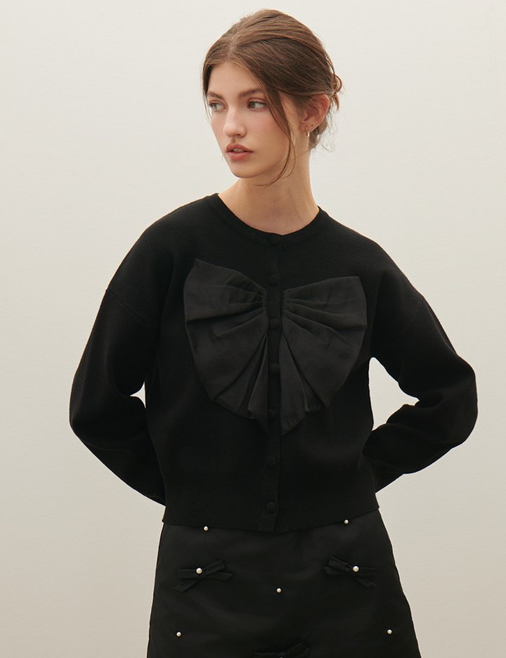 [샤틴] 리본장식 니트 가디건 O254T911