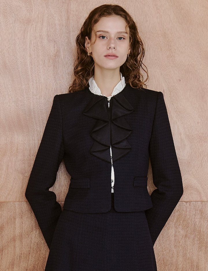 [샤틴] 프릴 라운드넥 트위드 자켓 S254M102