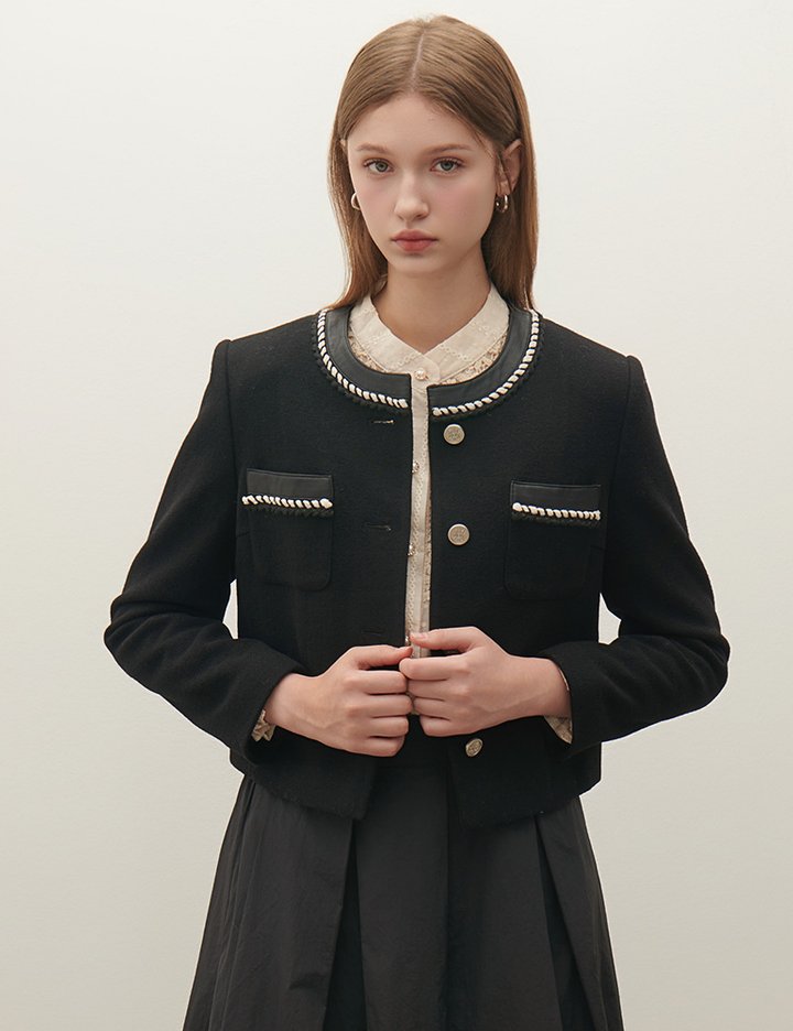 [샤틴] 배색 트리밍 크롭 자켓 S254B110