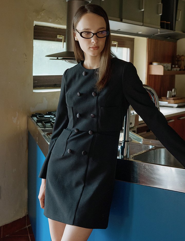 [샤틴] 더블 버튼 포켓 미니 원피스 S254T603