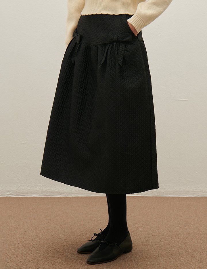 [샤틴] 자카드 리본장식 A라인 스커트 S254M351