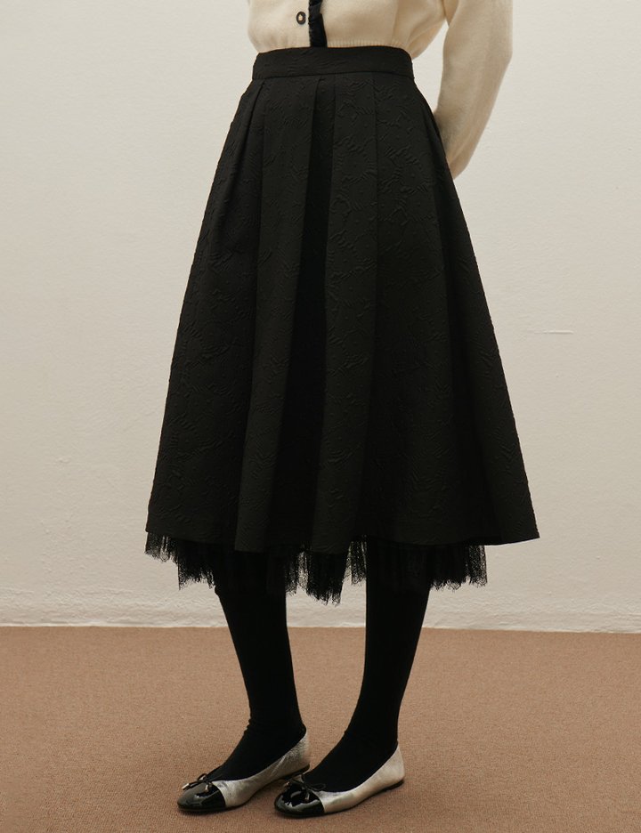 [샤틴] 레이어드 자카드 레이스 스커트 S254M354
