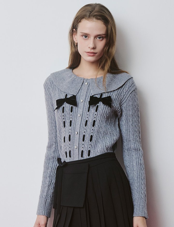 [샤틴] 벨벳 리본 포인트 가디건 S254B958