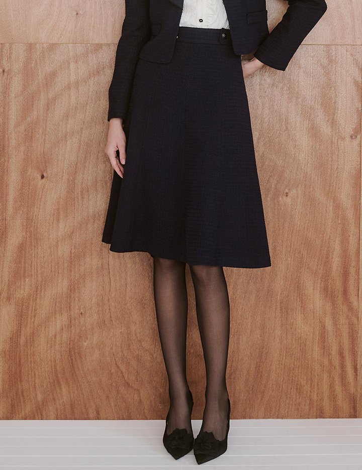 [샤틴] 리본단추 트위드 플레어 스커트 S254M352