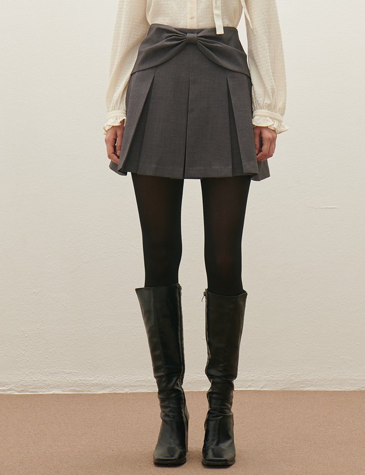 [샤틴] 리본 포인트 플리츠 미니 스커트 S254B353