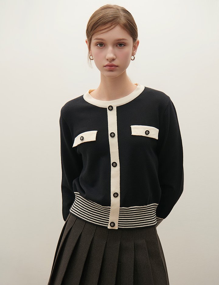 [샤틴] 배색 스트라이프 니트 O254T966