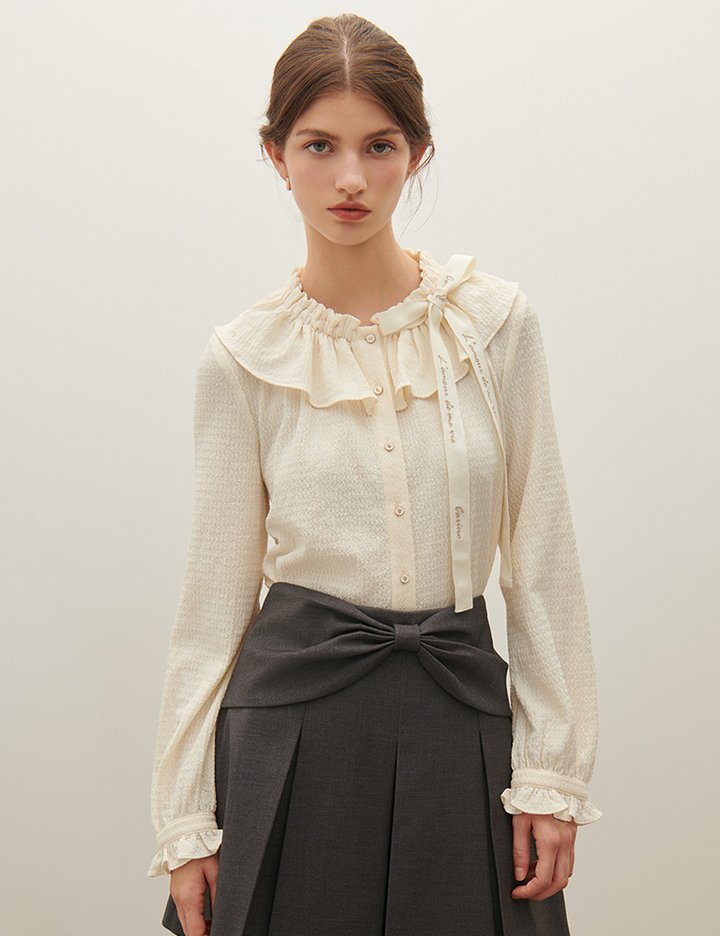 [샤틴] 프릴 카라 리본 블라우스 O254T202
