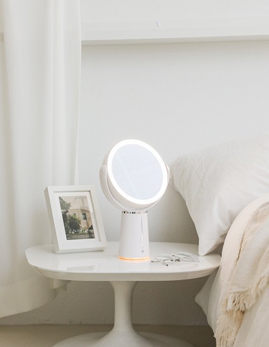 [무아스] 360도 회전 듀얼 5X 무선 LED 거울 메이크업 탁상용 조명거울