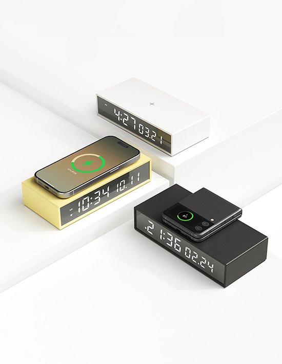 [무아스] 15W 슬림 엣지 미러 무선충전 알람시계 탁상시계