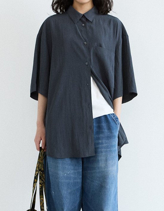 [고드나트] 쿨 크링클 하프 셔츠(차콜)
