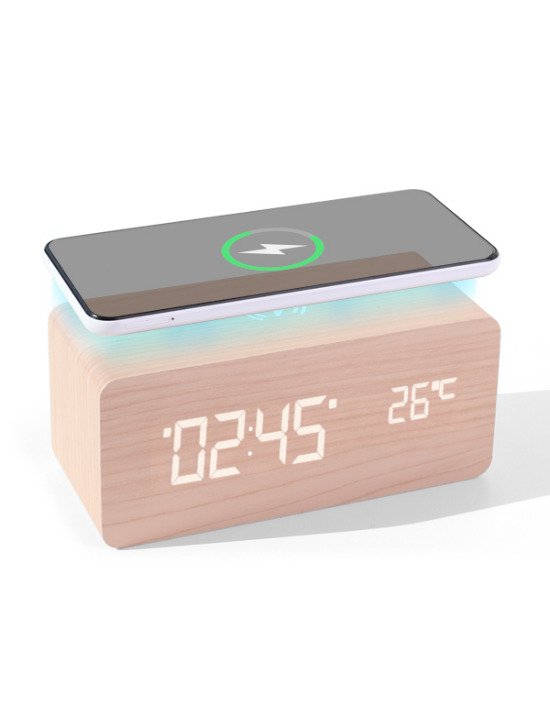[알리오] 모던 클락 15W 우드형 LED 시계 + 고속 무선 충전기 (모던클락)