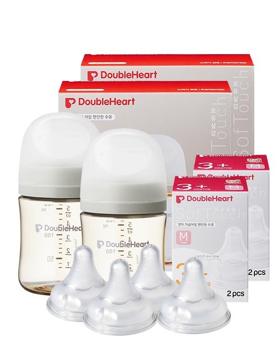 [더블하트] 3세대 160ml 모먼트 트윈팩2개(젖병4개) + 젖꼭지4개