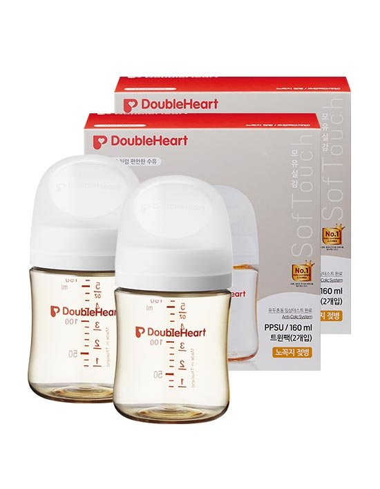 [더블하트] 3세대 160ml 베이직 트윈팩 (젖병2개/노꼭지) 1+1