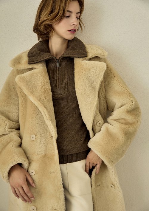 [로보] 스페인 라도마사 리버시블 더블 롱 무스탕 코트